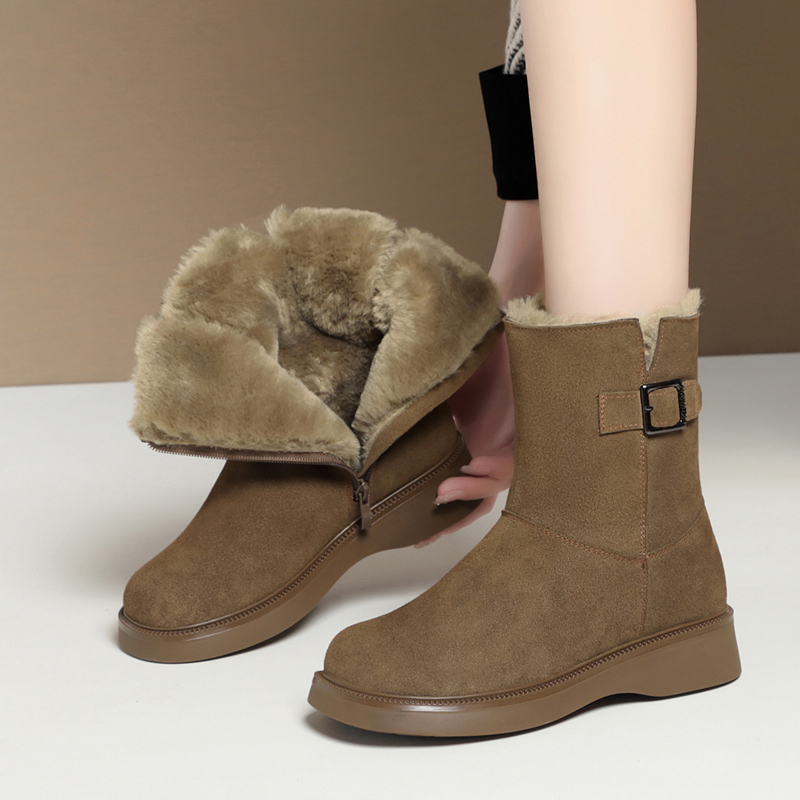 AIYUQI Snow Boots Women Winter New 2024 New Suede Genuine Leather Women's Short Boots Wedge Heel Non-Slip Women Ankle Boots