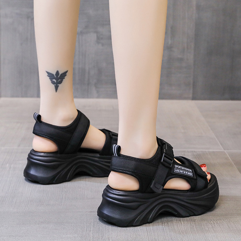 Rimocy Women's Black Chunky Sandals Summer 2023 Fashion Platform Walking Shoes Woman Thick Bottom Non Slip Beach Sandalias Mujer