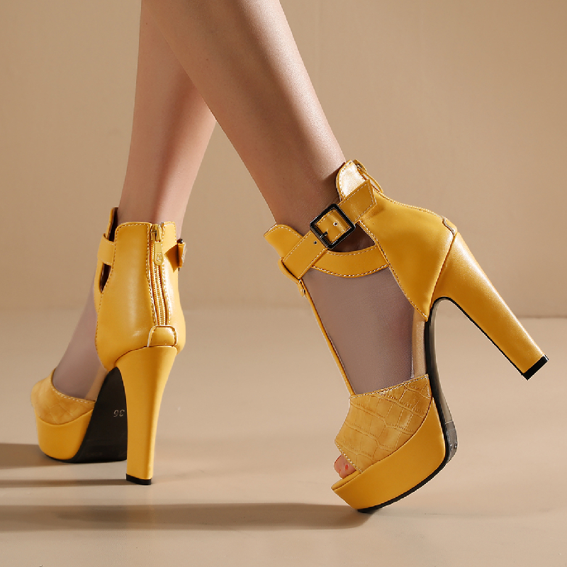 Peep Toe High Heel Ankle Boots for Women Sexy Platform Sandals Summer Shoes Yellow White Sizes Up to 50