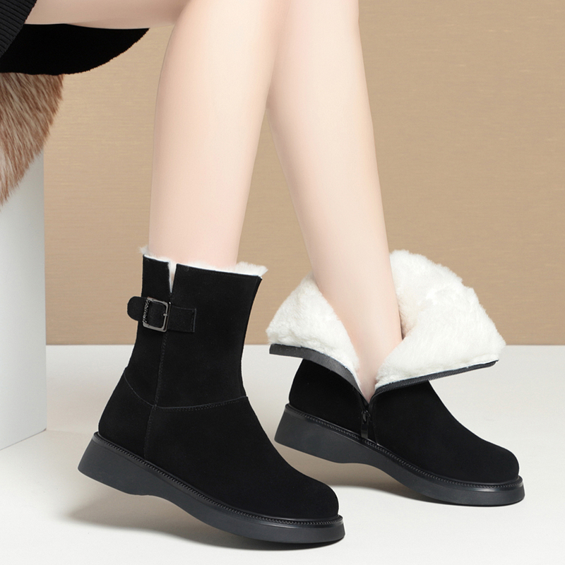 AIYUQI Snow Boots Women Winter New 2024 New Suede Genuine Leather Women's Short Boots Wedge Heel Non-Slip Women Ankle Boots