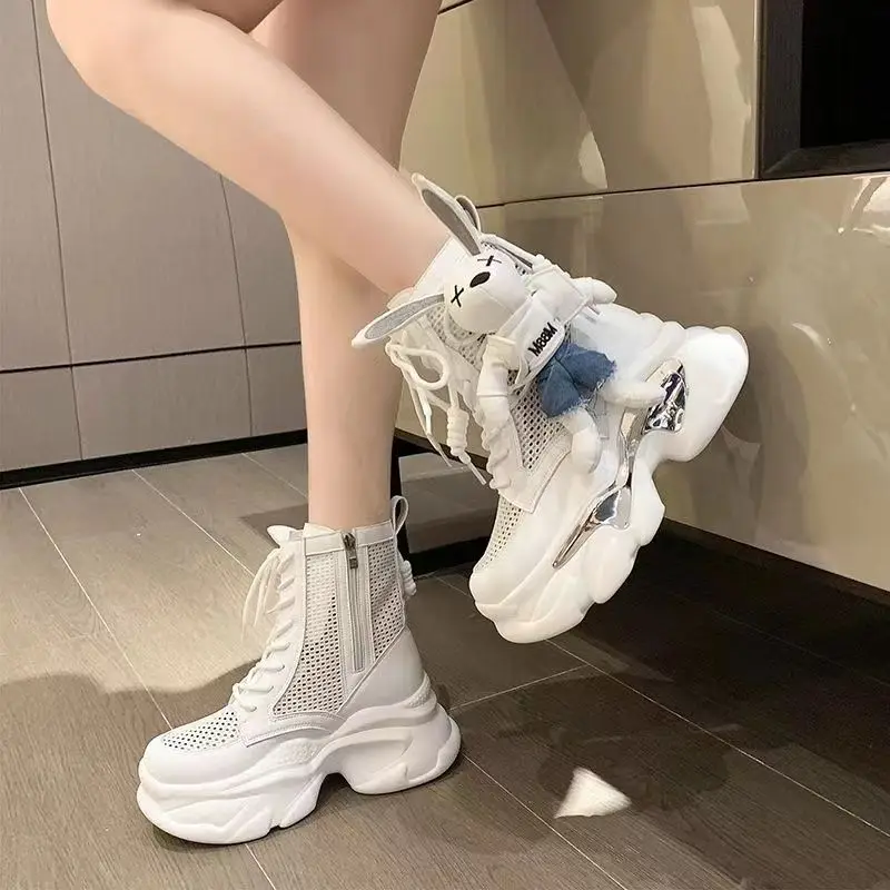 Lace-up Sneakers Booties Chunky Female Ankle Boots with Laces Sports Kawaii Short Shoes for Women Cute Footwear Platform Y2k