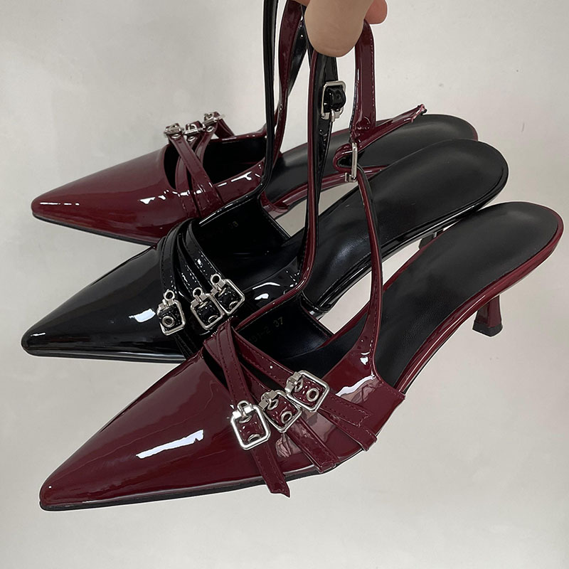 Pointed Fashion Toe New Women 2024 New Female Shallow Ladies Medium Heels Pumps Shoes Wine Red Footwear Big Size ebf3