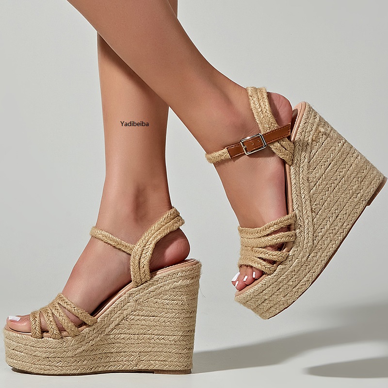 Size 36-43 Sandals For Women Shoes Summer Pumps Open Toe Ankle Buckle Strap Platform Wedge Woman High Heels Ladies Dress Shoes