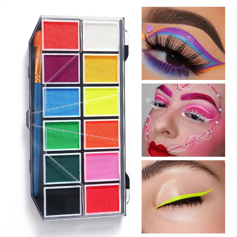 12 color water-based UV luminous body painting makeup palette Halloween fluorescent neon painting costume role-playing makeup 240829