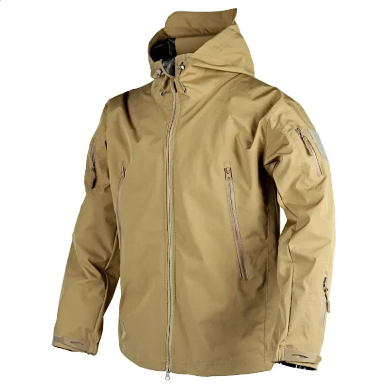 Waterproof Training Jacket Men Spring Autumn Multi-pocket Wear-resistant Windbreaker Coat Outdoor Shark Skin Thin Cargo Jackets 240829