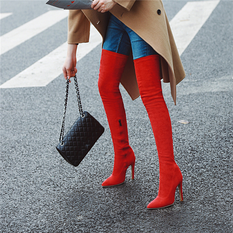 2025 new Thigh Fashion Women Soft Stretch Slim Long Over-the-Knee Boots High Heels Designer Point Toe Shoes Lady Large Size 48 c147