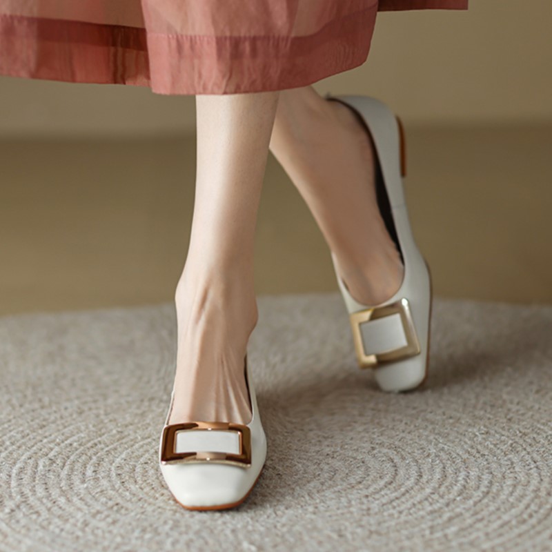 Flats for Women Boat Shoes Square Toe Low Heels Dress Shoes Button Slip on Shoes Female Ballet Flats Zapatos Mujer Autumn 1544N