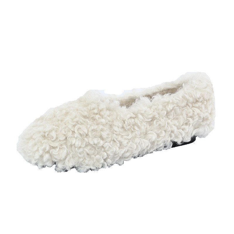 8e2ec 2023 Winter Fur Flat shoes woman round toe warr plush cotton moccasins female lambwool flats slip on furry loafers big size 42