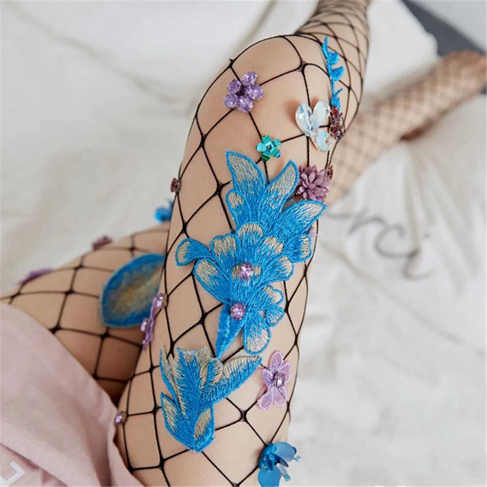 Socks Hosiery Hollow Out Sexy Tights Embroidery Flowers Silk Stockings Fishnet Pantyhose Female Hosiery Stockings Sexy Lingerie Woman Socks Y2408330LC