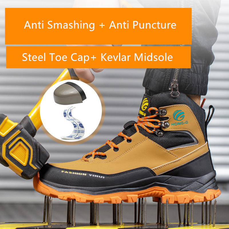 Hot Construction Safety Shoes: Waterproof Steel Toe Work Sneakers, High Top Anti-Puncture Boots New For Men