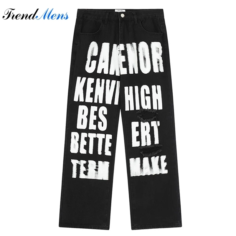 Y2k mens casual bag pants straight leg printed letter Pantalon Homme streetwear Ropa Hombre Trouser youthful vitality 240829