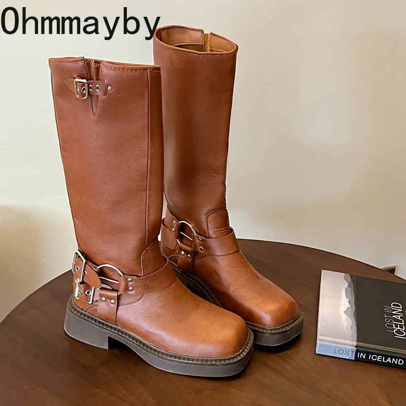 Western Woman Cowgirl Boot Fashion Back Zippers Long Booties Autumn Winter Suqare Low Heel Girl Shoes bf8b ies