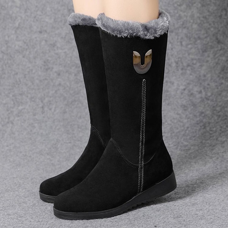 Warm Chelsea High Fur Boots Women Winter Shoes for Women Chunky Mid-calf Plush Snow Flat Boots ZIP Fashion Botas De Mujer