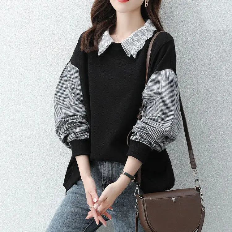 Autumn Womens Splicing Collar Hoodie Trend Ins Loose Korean Spring and Thin Edition Coat Top 240827