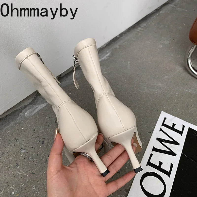 Toe Pointed Ankle Women Fashion Side Zippers Boots Female Slim Thin High Heel Winter Women's Short Plush Footwear faa2 's