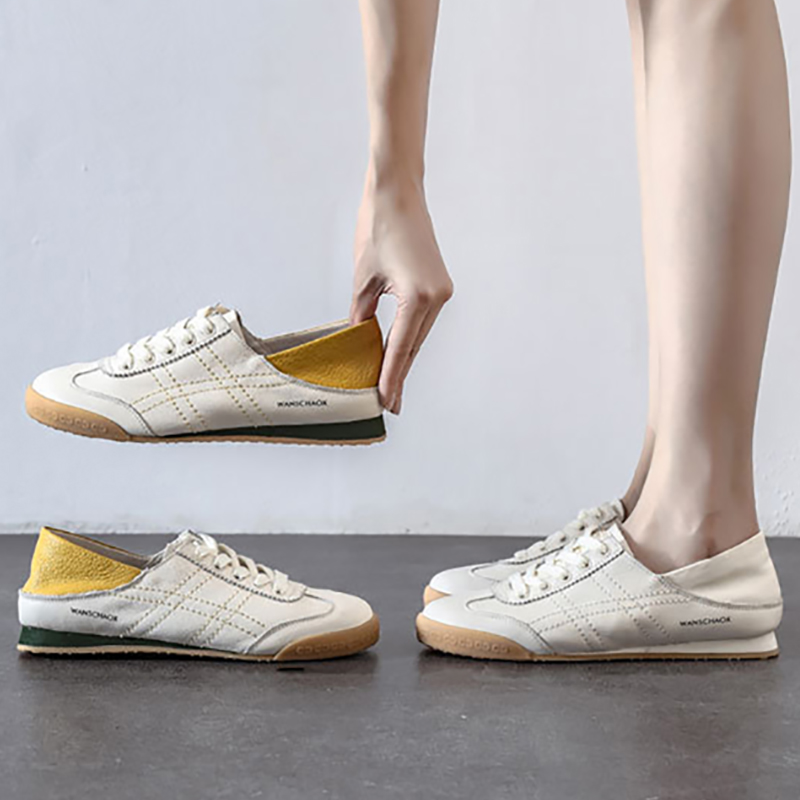 2025 new Quality High 2023 New Women's Sole Comfortable Shallow Mouth Flats Two Wear Soft Leather White Shoes Women e409