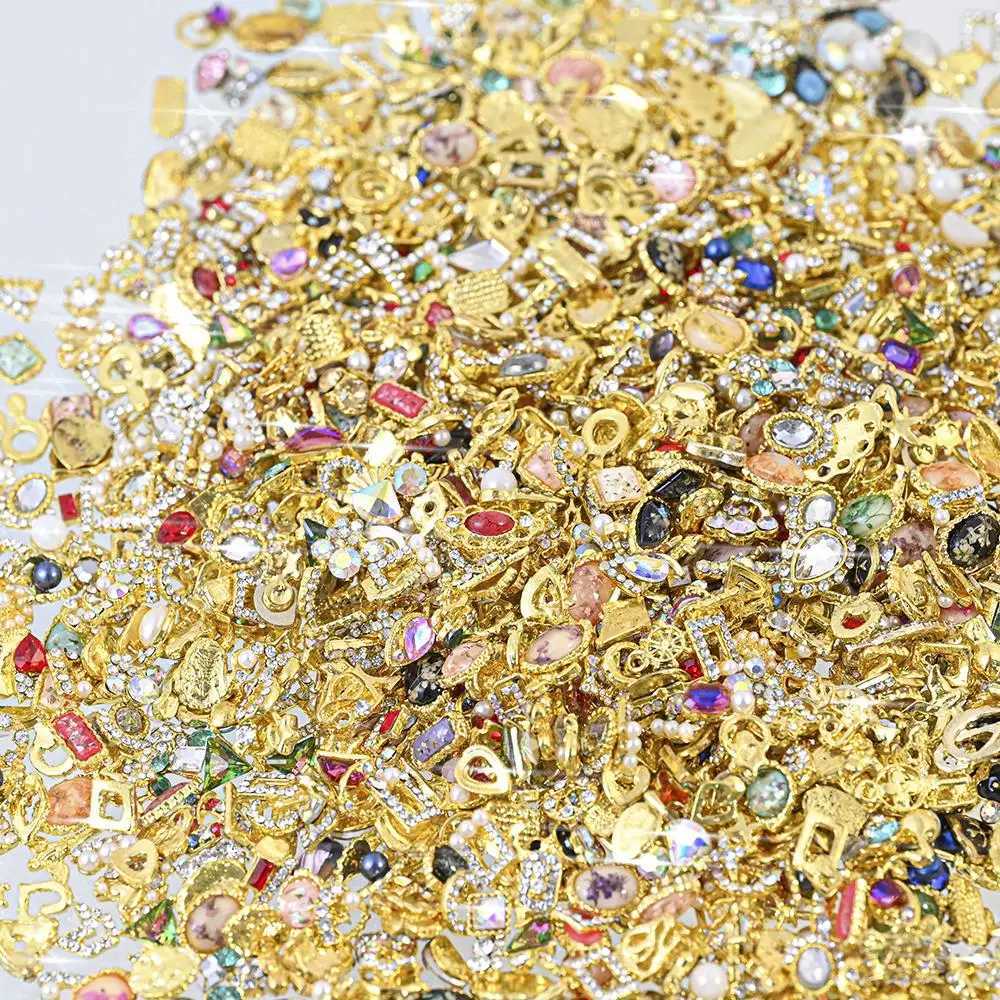 50 pieces of luxurious alloy nail charm gold/silver random mixed nail art decoration sparkling crystal gemstone rhinestone alloy nail charm W240829