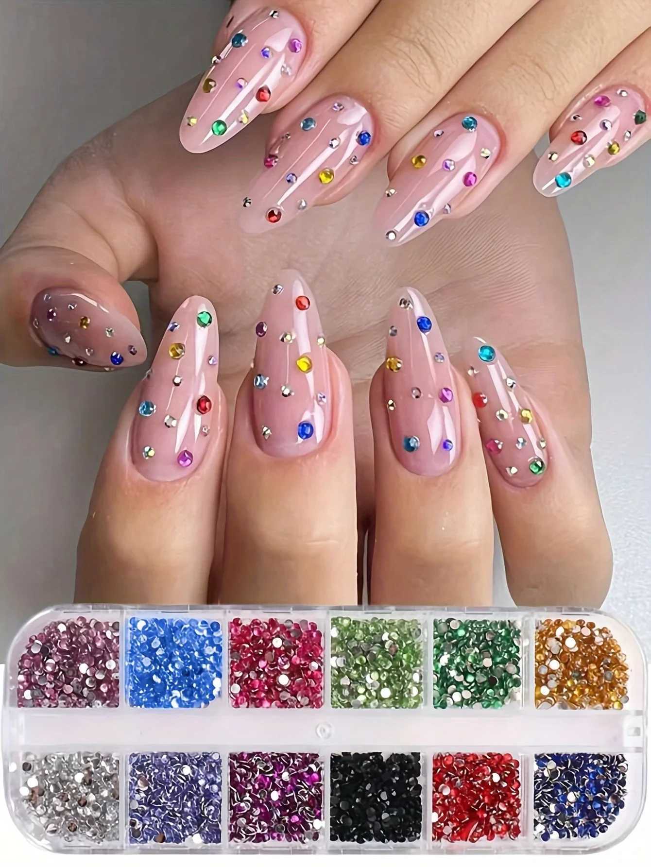 12 Grid Micro Crystal Nail Art Rhinestone Flat Back Colored Gemstone Decorative Nail Shoes Makeup Bag W240829