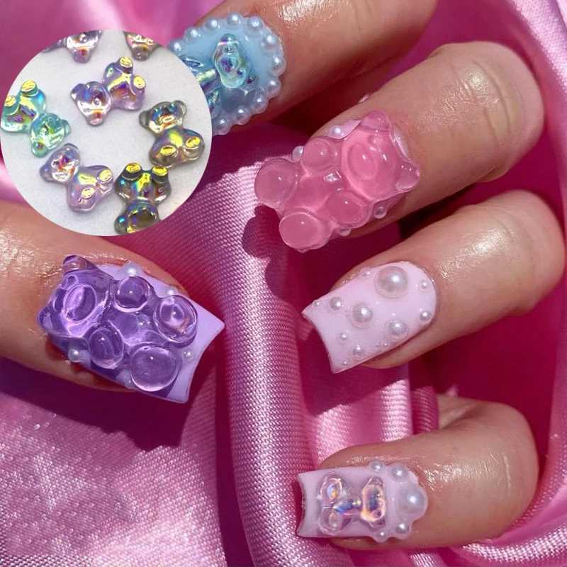 1/5/10/20pcs 3 size 3D cute bear nail art decoration fashion polishing UV gel DIY decoration random color processing accessories W240829
