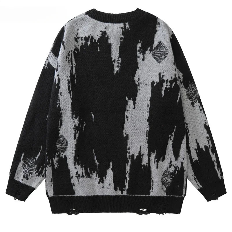 Hip Ripped Sweaters Grunge Y2K Retro Knitted Punk Gothic Street Jumper Sweater Harajuku Mens Fashion Pullover 240829