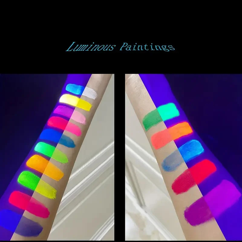 Two tone fluorescent makeup with UV glow for Halloween Christmas themed parties role-playing and club stage performances 240829