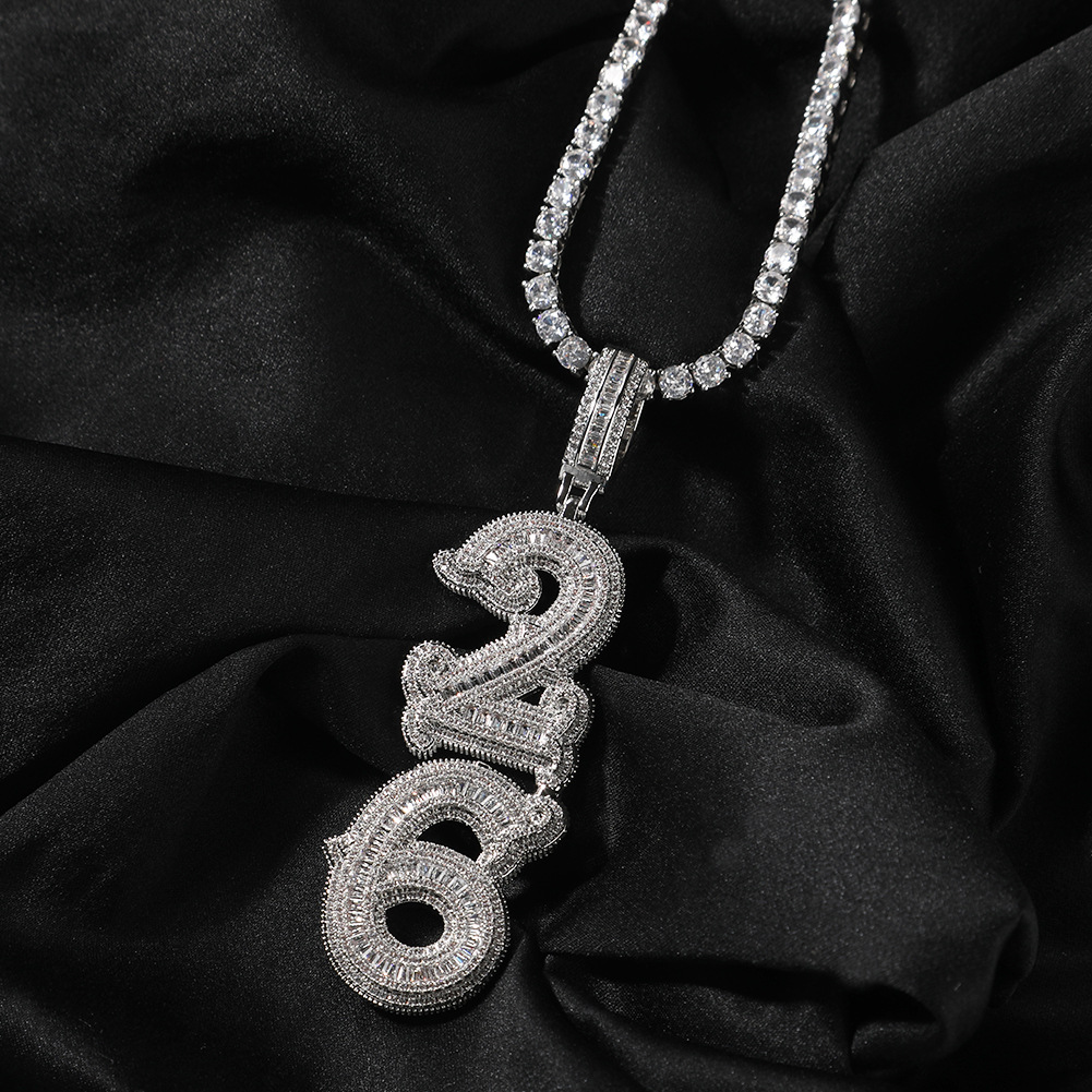 Hip Hop Custom Vertical Name Letters A-Z Numbers 0-9 Pendant Necklace 5A Zircons Real Gold Plated Jewelry
