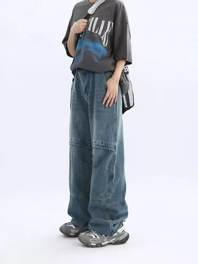 Original Trendy American Style High Street Straight-leg Jeans For Men Loose Fit Draped Sensibility Casual Scene 240829