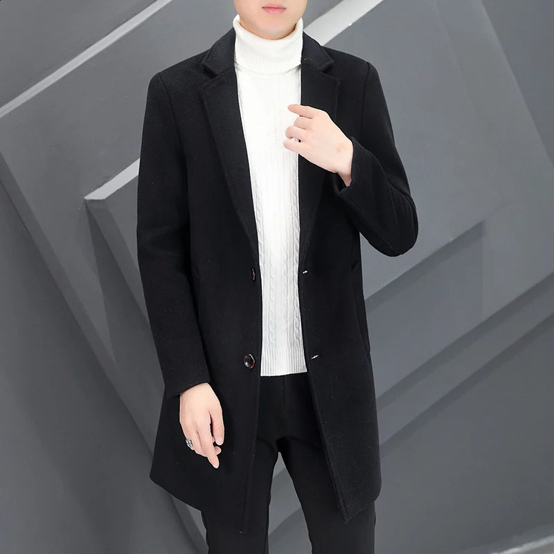 Solid color autumn and winter medium long wool coat casual mens long wool jacket business jacket top coat jacket windproof jacket 240829