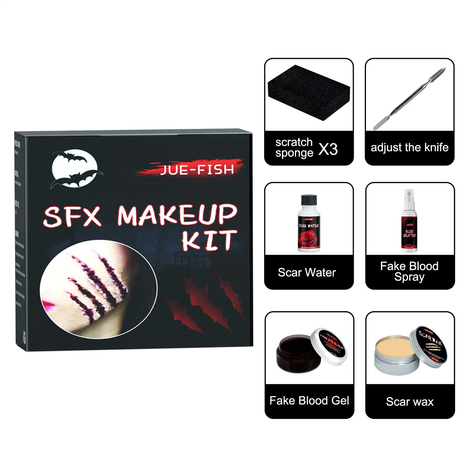 Jue Fish Halloween Makeup Pack Halloween Horror Makeup Skin Wax Plasma Scar Painting Makeup Set Role Playing Makeup Set 240829