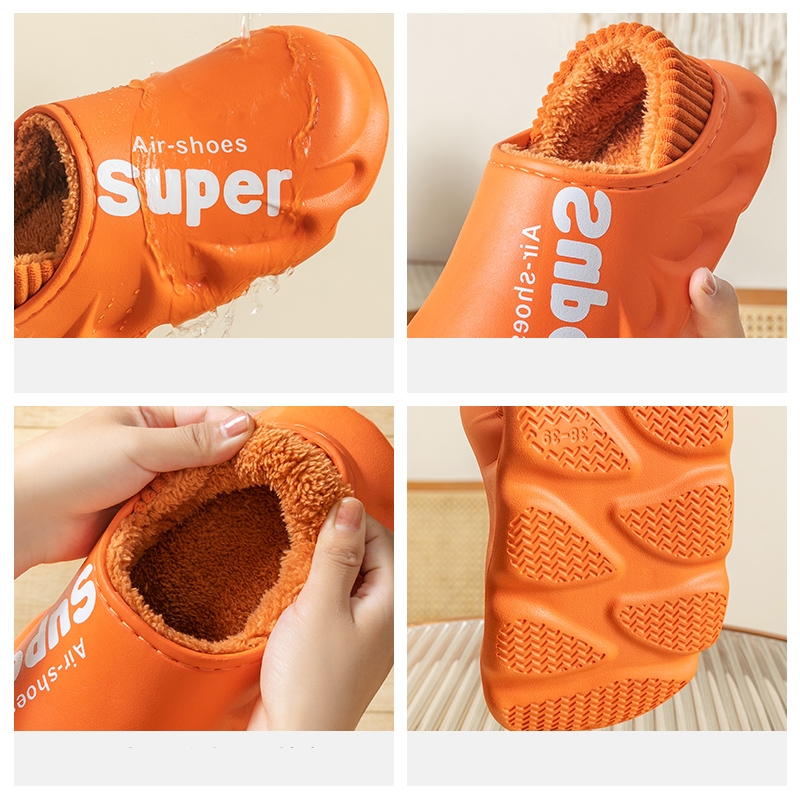 Winter Men Women Warm Slippers Plush Cotton Slippers Indoor Home Waterproof Non-Slip Shoes For Couples Bedroom Warm Shoes 36-47