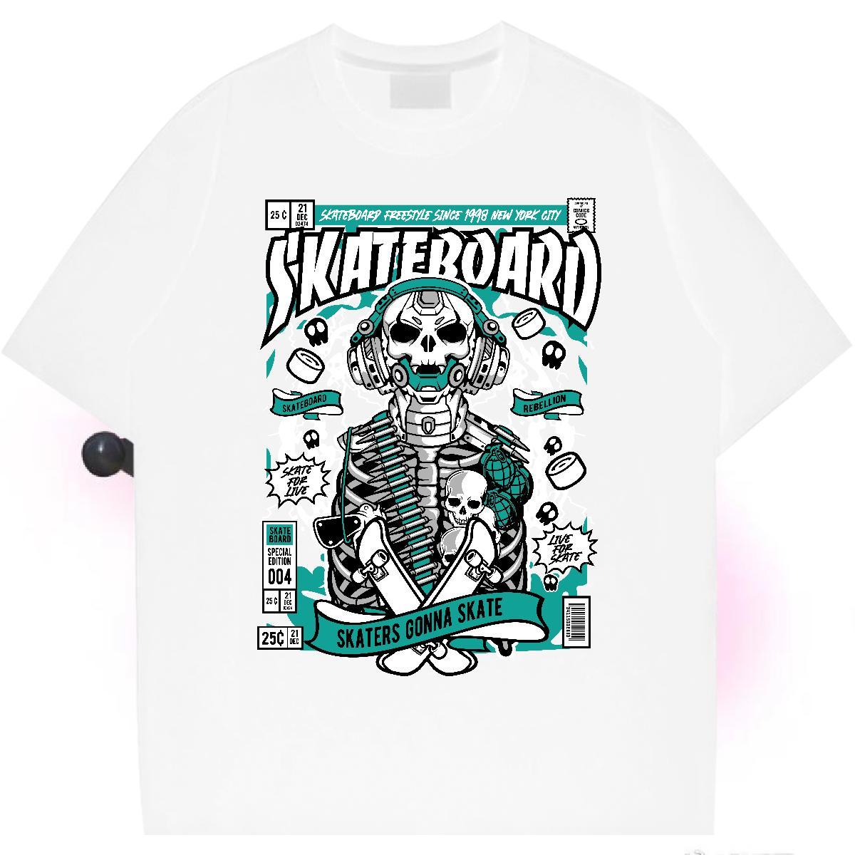 Designer T-Shirts 230g Cotton skull Hip Hop Street Cartoon Printing L-4XL Pure Cotton Mens Tshirts Casual New Clothes