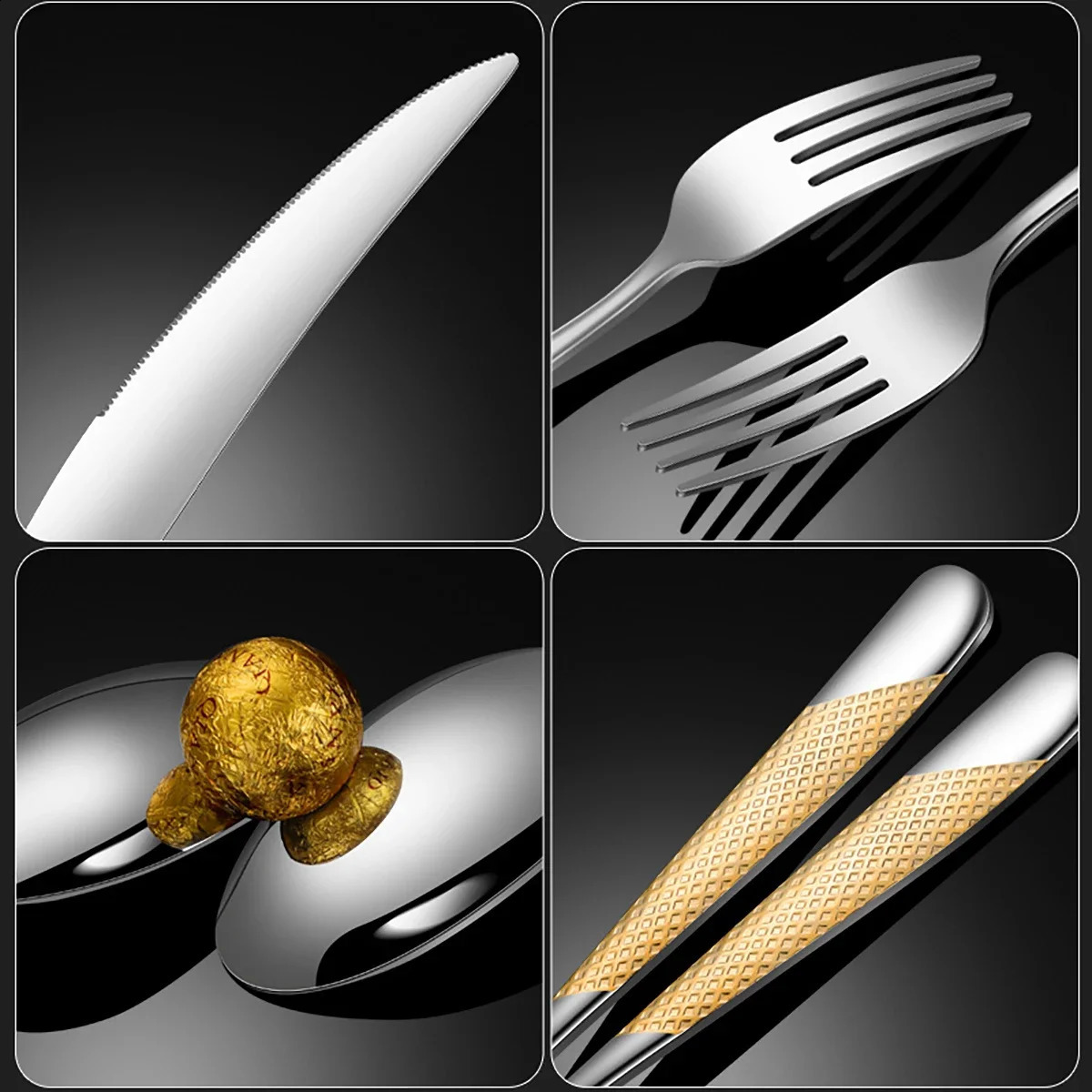 16Pcs Dinnerware Sliver Stainless Steel Cutlery Gold Plated Western Tableware Dinner Set Mirror Knife Fork Spoon Dishwasher Safe 240830