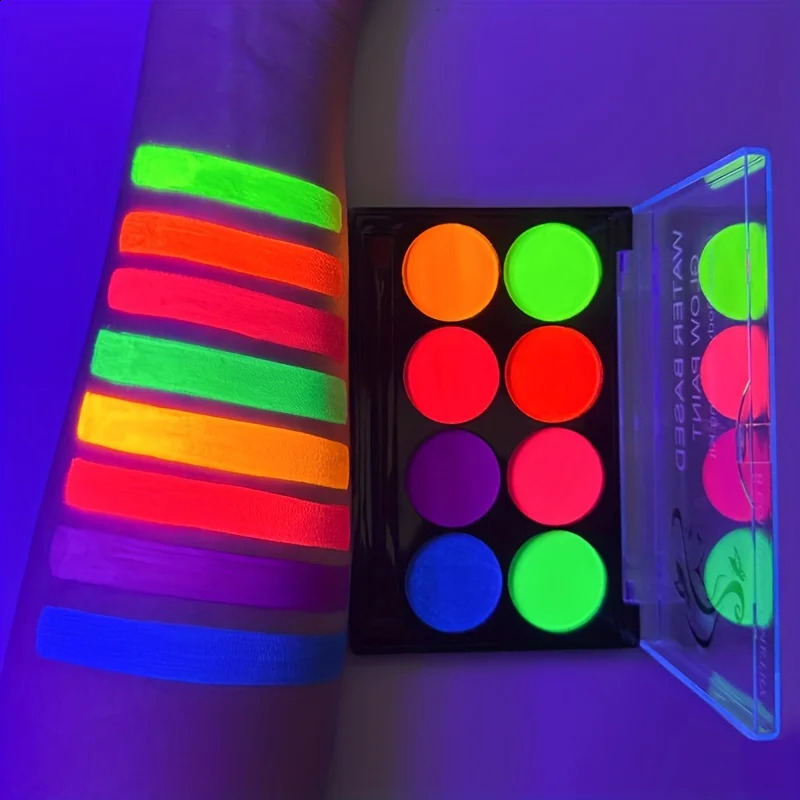 8-color luminous painting stickers body art painting UV luminous Halloween party dresses beauty and makeup 240829