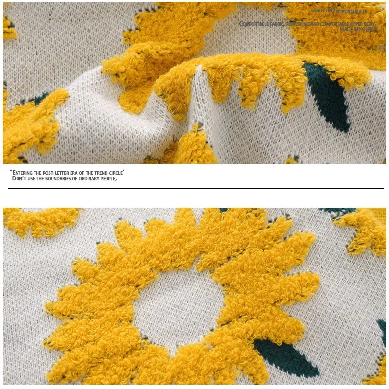 Couples loose knit sweater round neck oversized casual chrysanthemum print sweater mens street Harajuku fashion jumping autumn 240829