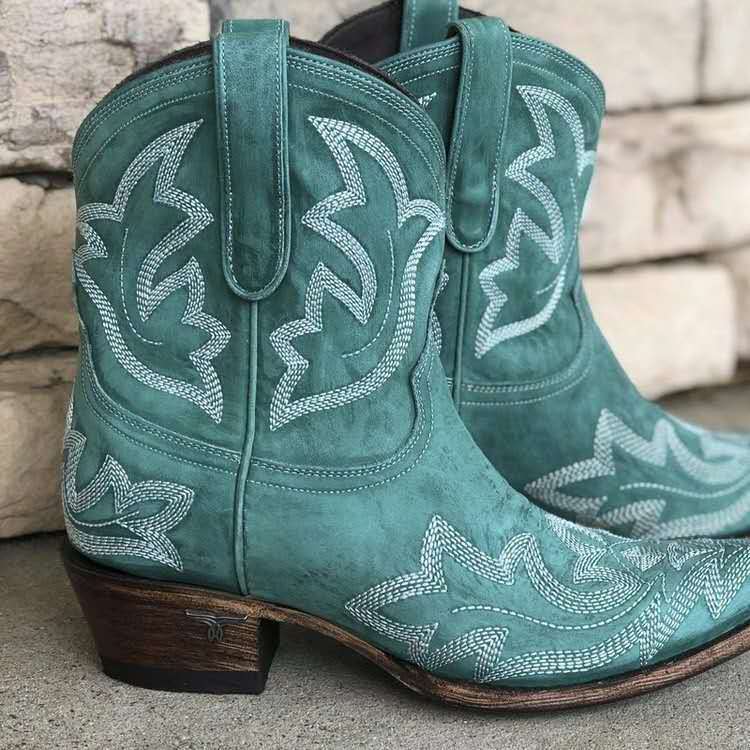 Embroidery botas mujer Faux Leather Cowboy Ankle for Women Wedge High Heel Snake Print Western Cowgirl Boots