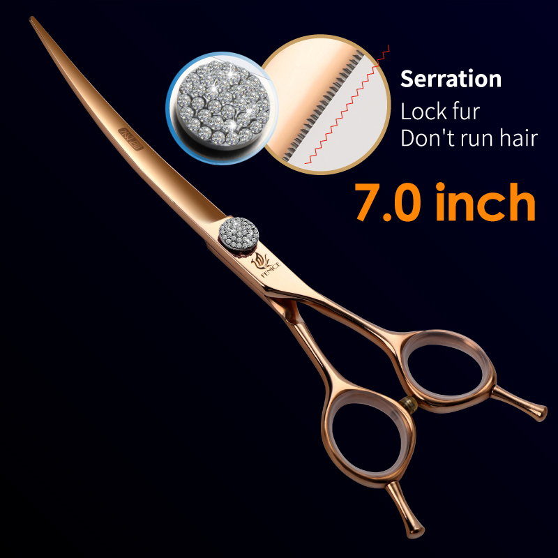 Fenice Professional 6.5/7 Inch Pet Curved Grooming Scissors serrated blade with saw Pet Scissors Shears for Dogs Cats JP440C