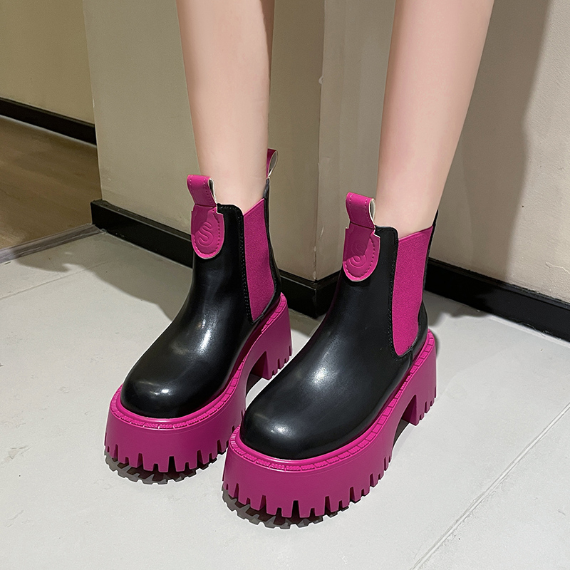 Winter Luxury Design Punk Gothic Street Women's Shoes Green Pink Thick Sole Chunky Heel Slim Chelsea Ankle Boots Fashion Boots