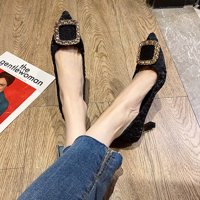 for 2024 New Pointed Toe Women's Sandals Simple and Elegant New Metal Button Dress Shoes High Quality Sier Heels Women
