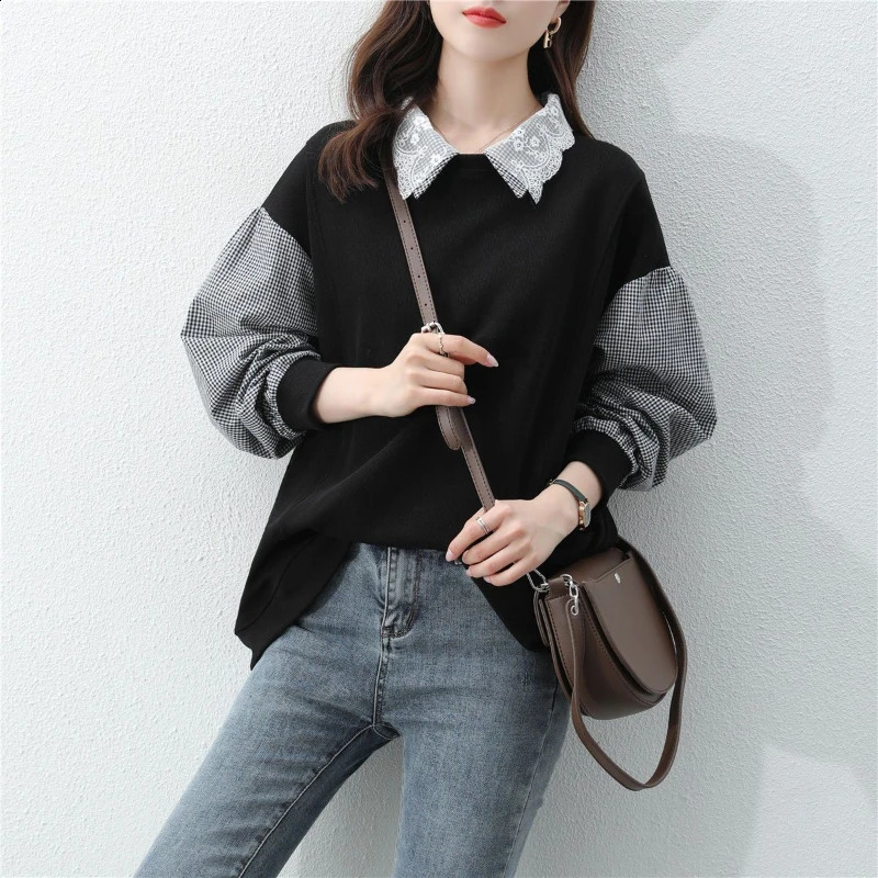 Autumn Womens Splicing Collar Hoodie Trend Ins Loose Korean Spring and Thin Edition Coat Top 240827
