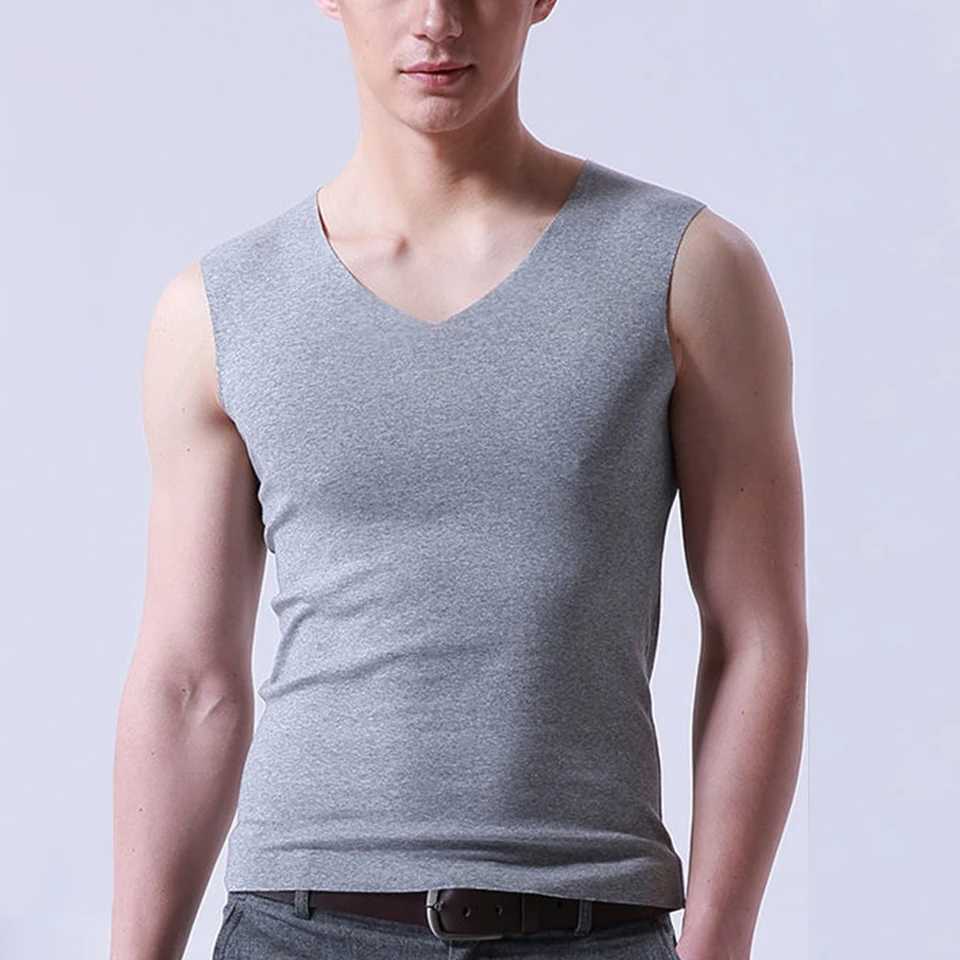 Basic mens ice silk sleeveless tank vest solid color V-neck underwear muscle vest mens T-shirtW240718
