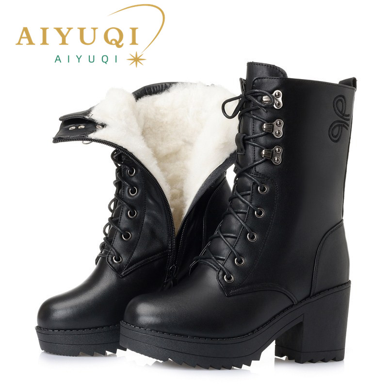 AIYUQI Plus Size Winter Boots Women 2024 New Genuine Leather Biker Boots female Snow Shoes Rubber Wool Marton Boots Women