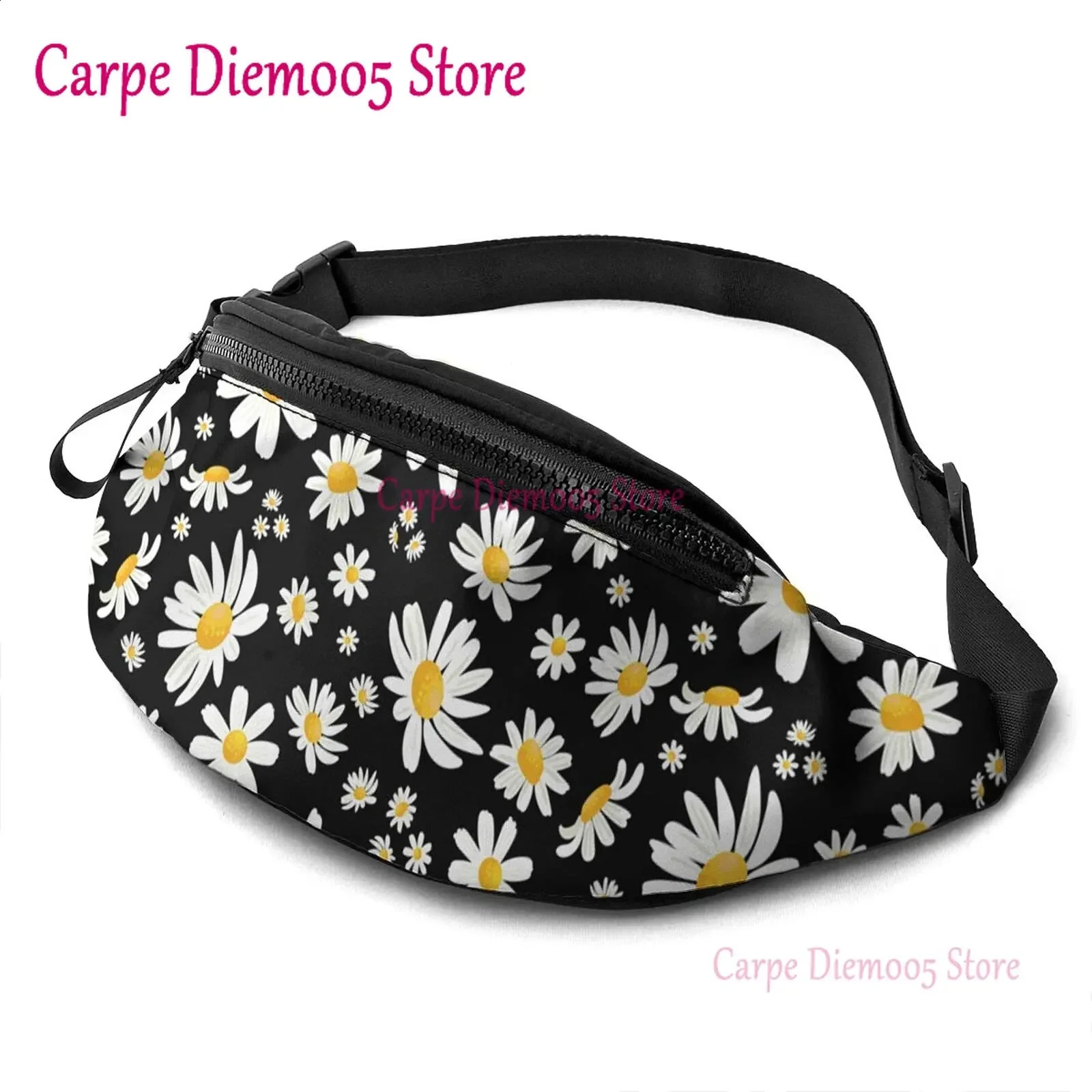 Cute Daisy Flowers Waist Bag With Headphone Hole Belt Adjustable Sling Pocket Fashion Hip Bum For Women Men 240830Z