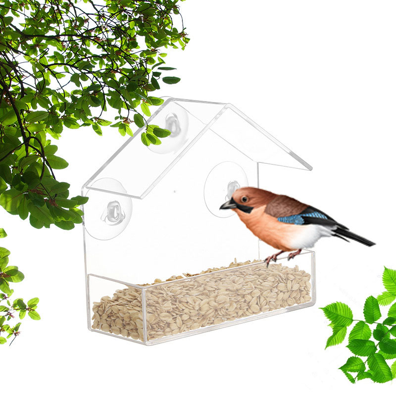 Bird Feeder Transparent House Type Feeding Cage With Suction Cup For Window Glass Hummingbird Outdoor Gazebo Bird Accessories