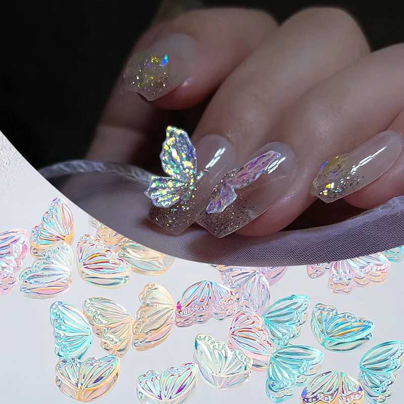 Aurora Glitter 3D Colorful Bow Nail Charm Accessories Jewelry DIY Resin Ergonomic Stickers Nail Decoration Accessories W240829