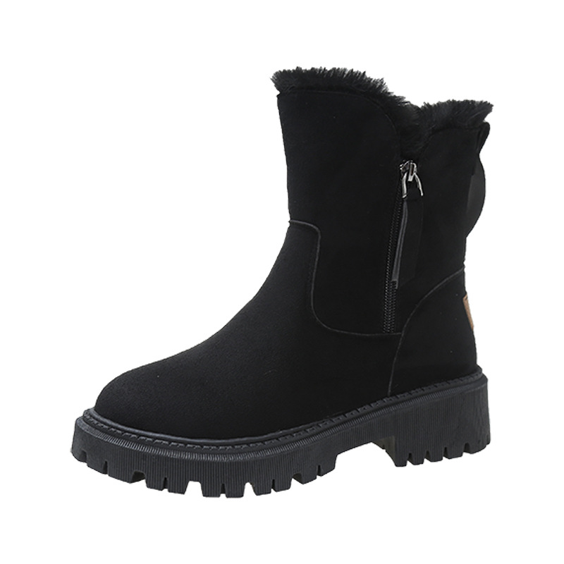 Women's British style cotton shoes with zipper and plush cotton boots