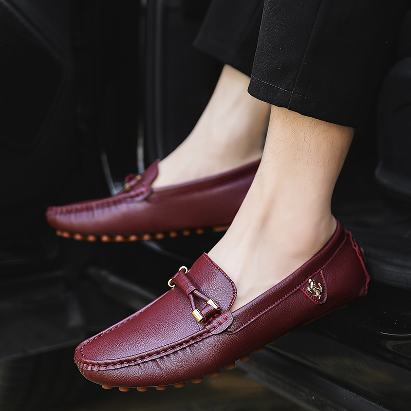 YRZL Loafers for Men Casual Leather Shoes Mens Loafers Moccasins Breathable Slip on Wine Red Big Size 48 Driving Shoes for Men