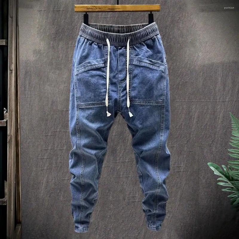 2025 S Fashion Designer Men S Jeans Design Denim Pants Elastic Drawstring Waist Cargo With Pockets Casual Spring Autumn Harem Trousers In Solid