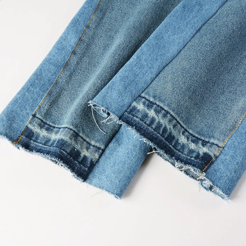 European and American High Street Washed Splicing Multipocket Blue Flared Jeans Retro Brushed Pants Trendy Denim Trousers 9307 240826Z