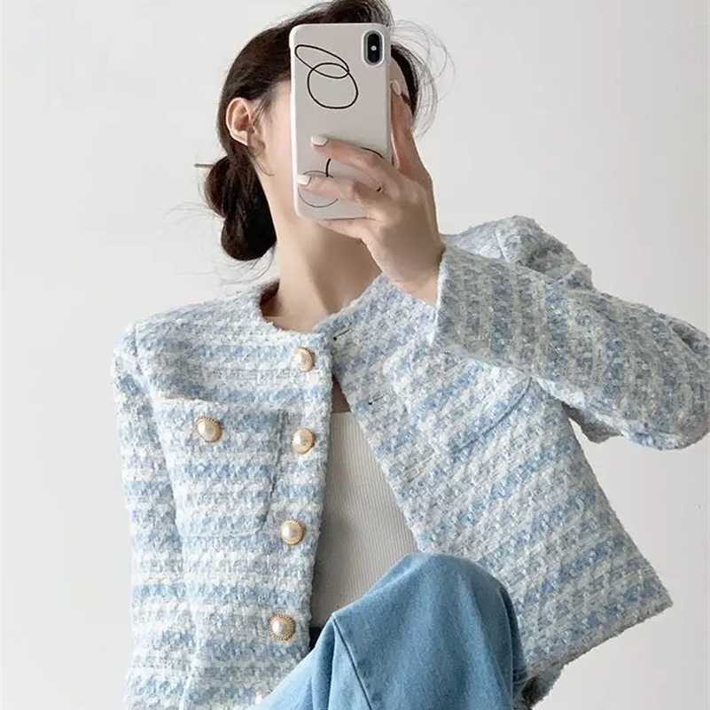 ITOOLIN Autumn Winter Women Elegant Tweed Cardigan Short Coat With Pocket Single Breasted Jacket For Women Loose Outwear 240829