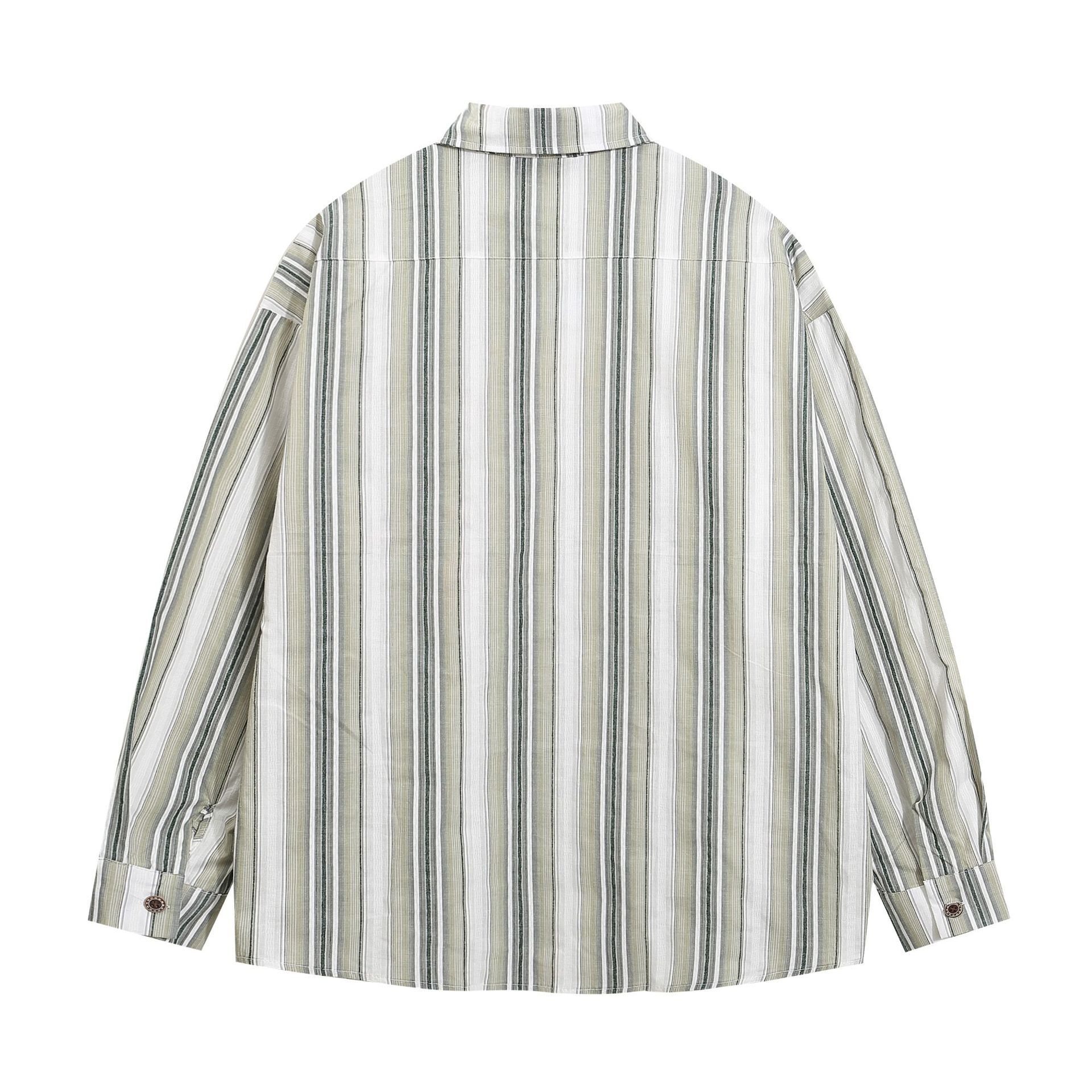 Instagram Trendy Flower Embroidered Striped Shirt New Casual Shirt Vintage